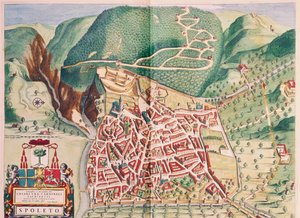 Kort over Spoleto fra Theatrum civitatum et admirandorum Italiae, af Joan Blaeu, gravering