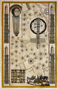 Spil til bevægende obelisk, gravering fra The Theatre of the City and the Wonders of Italy, af Joan Baleu (1596-1673)