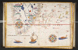 Et kort over Afrika, syd for ækvator, med en del af Det Indiske Ocean, fra "An atlas of 17 sea charts by Joan Martines".