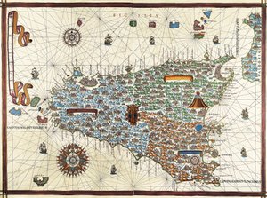 Isle of Sicilien. (Sicilien) Navigationskort over Joan Martines (1556-1591)