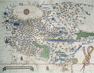 Kort over Asien, inklusive Armenien, Iran, Afghanistan, med vindrose, detaljer om havne, kyster og søruter, i Atlas de Joan Martines