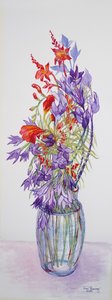 Agapanthus campanulatus og Crocosmia, 2015, akvarel på håndlavet papir af Joan Thewsey