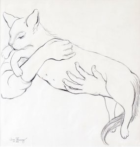 Cuddly Cat, 2000, (blyant) af Joan Thewsey