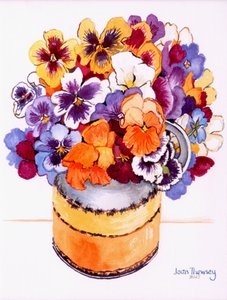 Pansies in a Midwinter Jug,2000. akvarel på håndlavet papir af Joan Thewsey