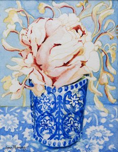 Pink Rose and Honeysuckle, 2000, (wc på håndlavet papir)