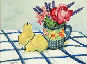 Rød rose og to pærer, 2008, af Joan Thewsey