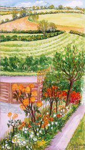 The Cottage Garden og udsigt ud over, 2000. af Joan Thewsey