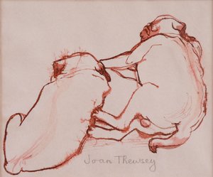 Two Pug Puppies, the brothers, 2005, (blæk på vådt papir) af Joan Thewsey