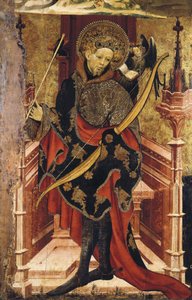 Sankt Sebastian og korsfæstelsen. ca. 1417-25 (tempera på træ) af Joan or Juan Mates