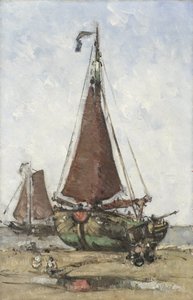 Bluff-buet fiskerbåd på stranden af Joannes Barnardus Antonius Maria Westerwoudt