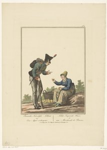 Stående soldat med en siddende æblesælger Russisk kejserlig soldat og en æblesælger (titel på objekt) Uniformer og kostumer (serietitel)