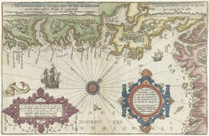 Kort over Norges og Sveriges kyst mellem Merdøy og Uddevalla Custe van Noorweghen, med det lander fra nord til øst i dets vest og formen (...) (titel på objektet)