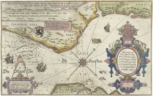 Kort over Flandern, Normandiet og Englands kyster Beskrivelse af havet Custen van Vlanderen ende Picardien (...) (titel på objekt)