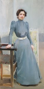 Clotilde i grå kjole af Joaquín Sorolla