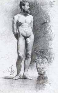 Akademisk mandlig nøgen med en græsk urne, 1883