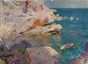 Jávea klipper med hvid båd. 1905 af Joaquín Sorolla