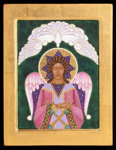 Angel of Silence, 2015 (æggetempera og 24k guld på træ) af Jodi Simmons