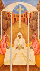 The Supper at Emmaus, 2011 (æggetempera og 24k guld på træ) af Jodi Simmons