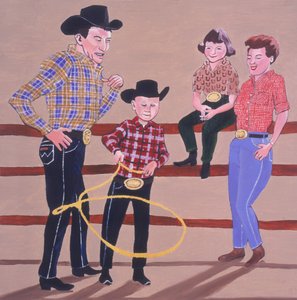 Cowboy Family, 2001 (olie og akryl på panel) af Joe Heaps Nelson