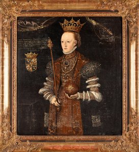 Portræt af Marguerite Lejonhufvud (nee Margareta Eriksdotter) (1516-1551), reine de Suede - Peinture de Johan Baptista van Uther (actif 1562-1597), huile sur toile (102x90 cm) af Johan Baptista van (active 1562-1597) Uther