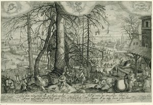Vinterlandskab med vinteraktiviteter Hiems (titel på objekt) Four Seasons (serietitel) af Johan Barra