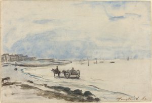 Vogn på stranden ved Etretat, 1862. af Johan Barthold Jongkind