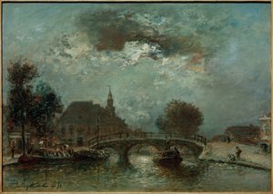 De gamle kvinder og børn huser på Spui ’i Haag af Johan Barthold Jongkind