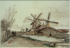 Stolk Mills, Rotterdam af Johan Barthold Jongkind