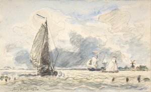 Hollandske fiskerbåde, Verso: Skitser af både, 1870. af Johan Barthold Jongkind