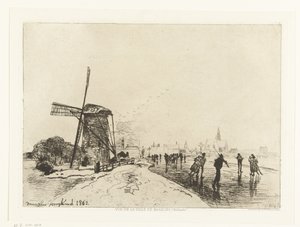 Udsigt over Maassluis Vue de la ville de Maaslins (Hollande) (serietitel) af Johan Barthold Jongkind
