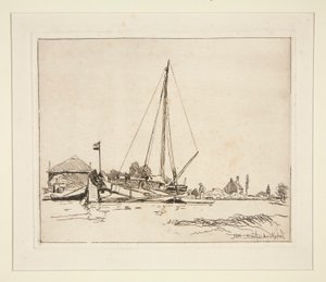 La Barque amarr?e (Den fortøjede båd) af Johan Barthold Jongkind