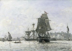 Store sejlbåde ved Honfleur af Johan Barthold Jongkind