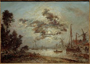Måneskin over Dordrecht af Johan Barthold Jongkind