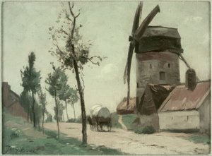 Gade med vindmølle af Johan Barthold Jongkind