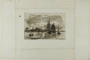 Nedgående sol, Antwerpen Havn af Johan-Barthold Jongkind
