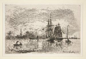 Solnedgang - Port d af Johan-Barthold Jongkind