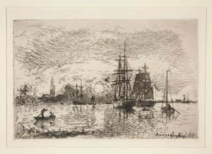 Solnedgang - Port d af Johan-Barthold Jongkind