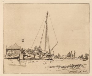 Den fortøjede båd (La Barque amarree) af Johan Barthold Jongkind