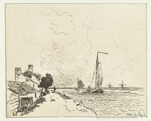 To sejlskibe Seks hollandske ansigter (serietitel) af Johan Barthold Jongkind