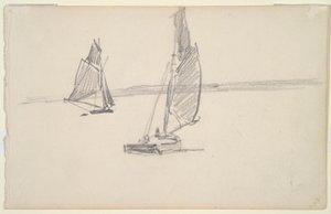 To fiskerbåde på roligt vand (recto); To sejlbåde på roligt vand (verso) af Johan Barthold Jongkind