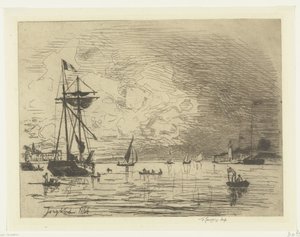 Honfleur havneudgang Sortie du port de Honfleur (titel på objekt) af Johan Barthold Jongkind