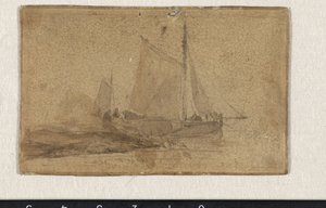 Fiskerpram fortøjet ved et næs af Johan Barthold Jongkind