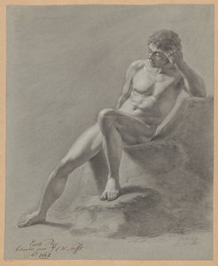Siddende mand nøgen, set forfra (1. præmie 1807) af Johan Christiaan Willem Safft