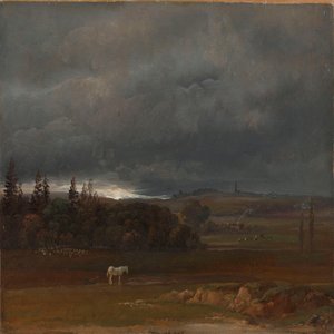 Mark ved Dresden med hvid hest af Johan Christian Dahl