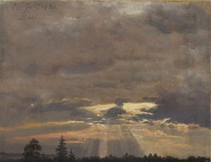 Studie af skyer med solstråler af Johan Christian Dahl
