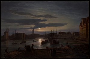 Københavns havn i måneskin af Johan Christian Dahl
