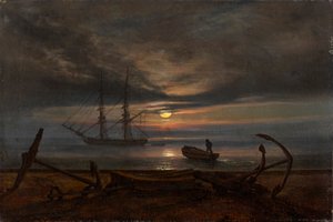 Dansk kyst i måneskin af Johan Christian Dahl