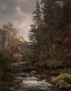 Lochmühle i Liebethal-dalen af Johan Christian Dahl