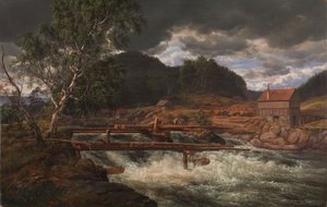 Hellefossen nær Hokksund af Johan Christian Dahl