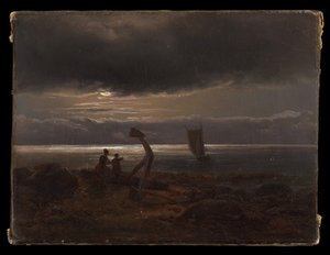 Mor og barn ved havet af Johan Christian Dahl